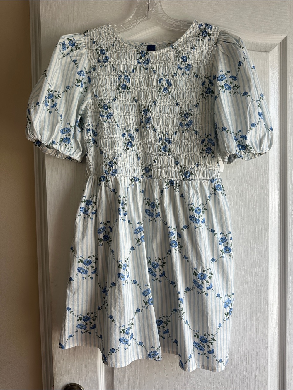 Old Navy White Dress with Blue Floral Print